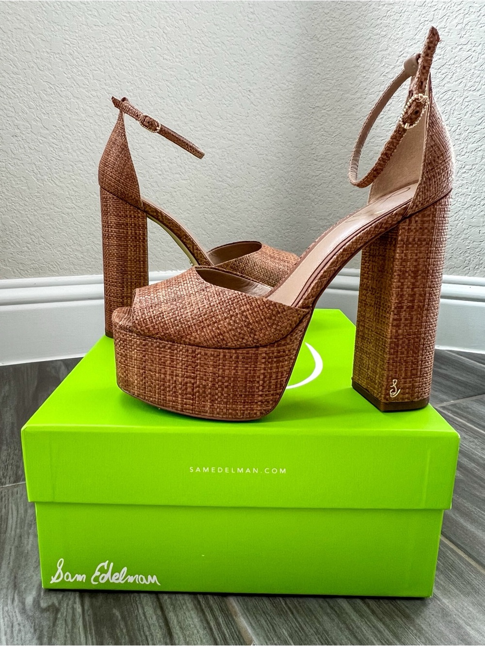 Sam Edelman Kori Cuoio Woven Platform Heels Size 8